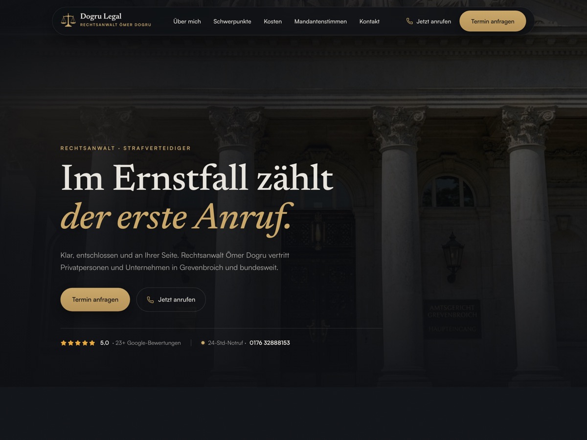 Startseite der Website der Kanzlei Dogru Legal