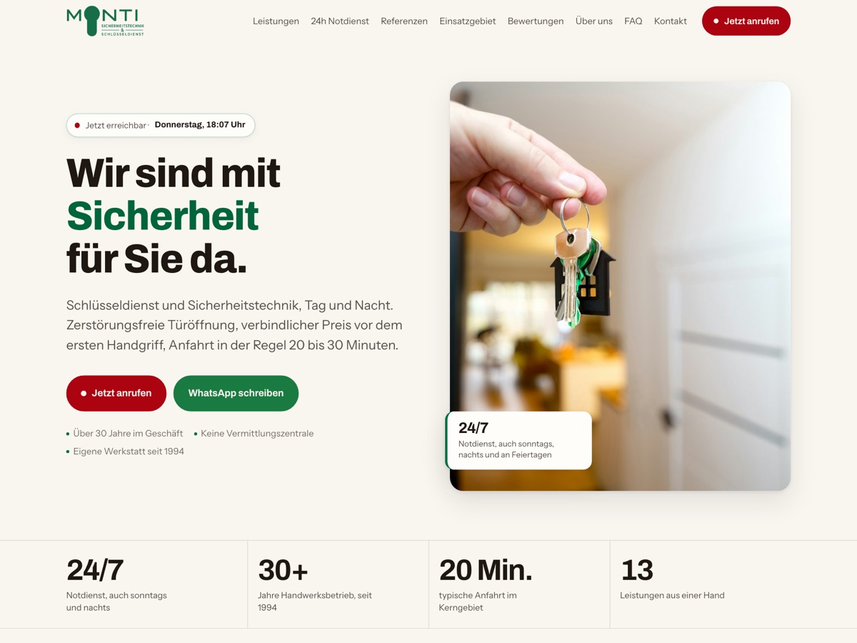 Startseite der Website von Monti Sicherheitstechnik