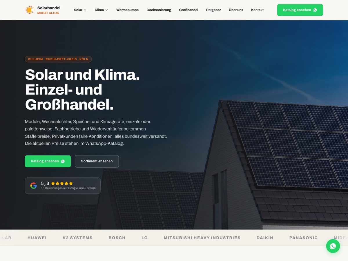 Startseite der Website von Solarhandel Murat Altok
